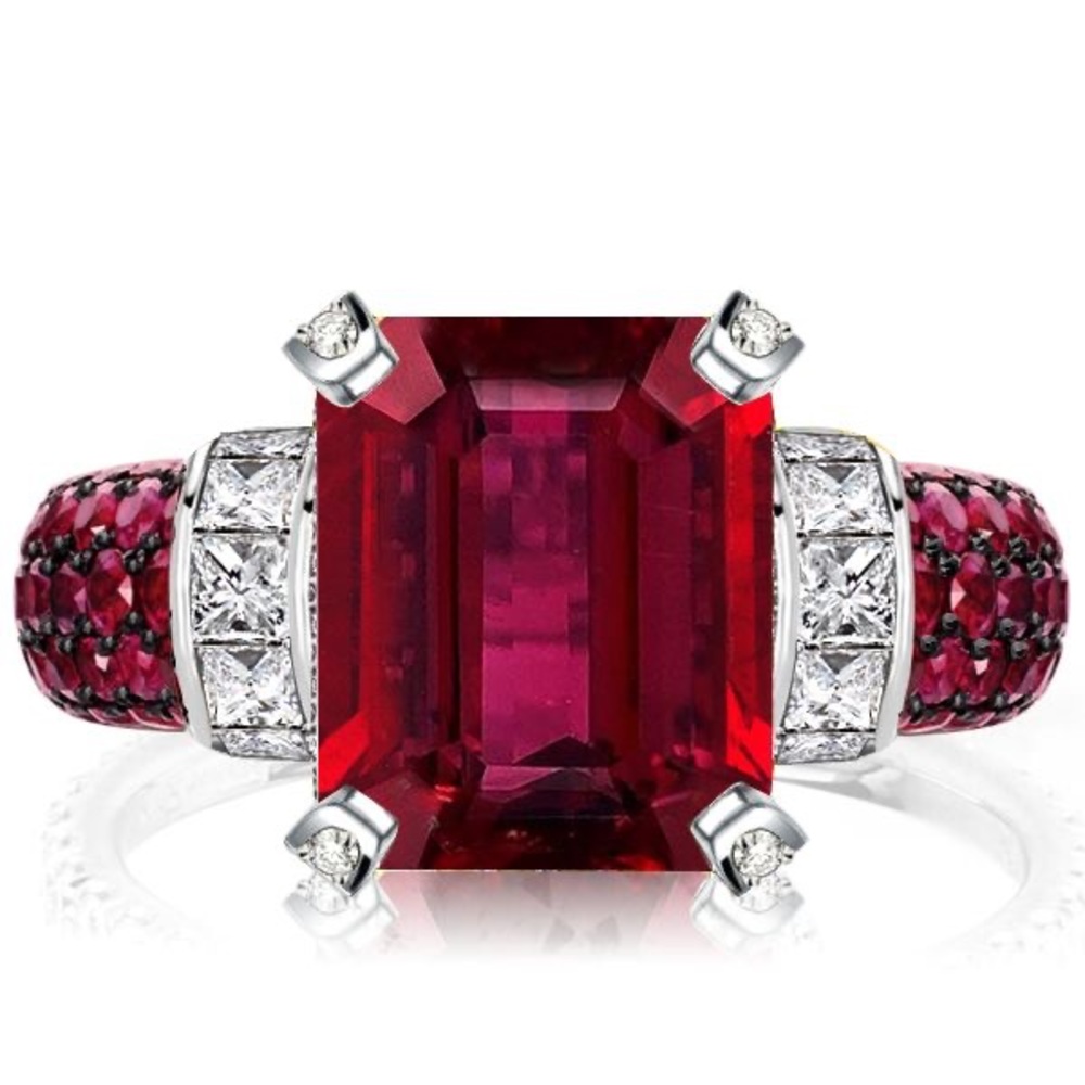 Ruby Engagement Ring Emerald Cut Vintage Engagement Ring 925 Sterling Silver